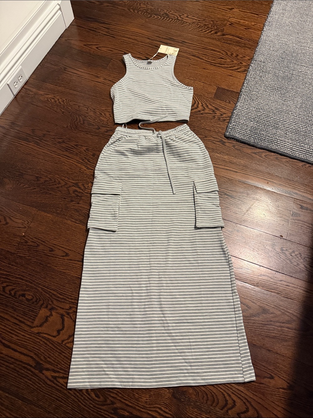 Striped Knit Maxi Skirt in Light Gray and White — Casual Cargo Style